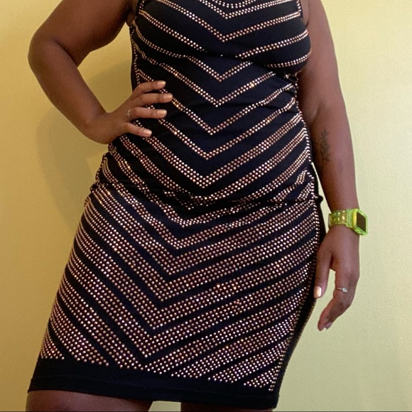 Black studded plus sized body con holiday dress - Picture 3 of 4